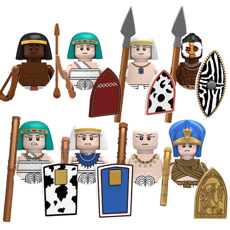 Kids Toys Ancient Egyptian Soldiers Tribal Warriors Cartoon Figures Model Building Blocks Childrens Birthday Gifts