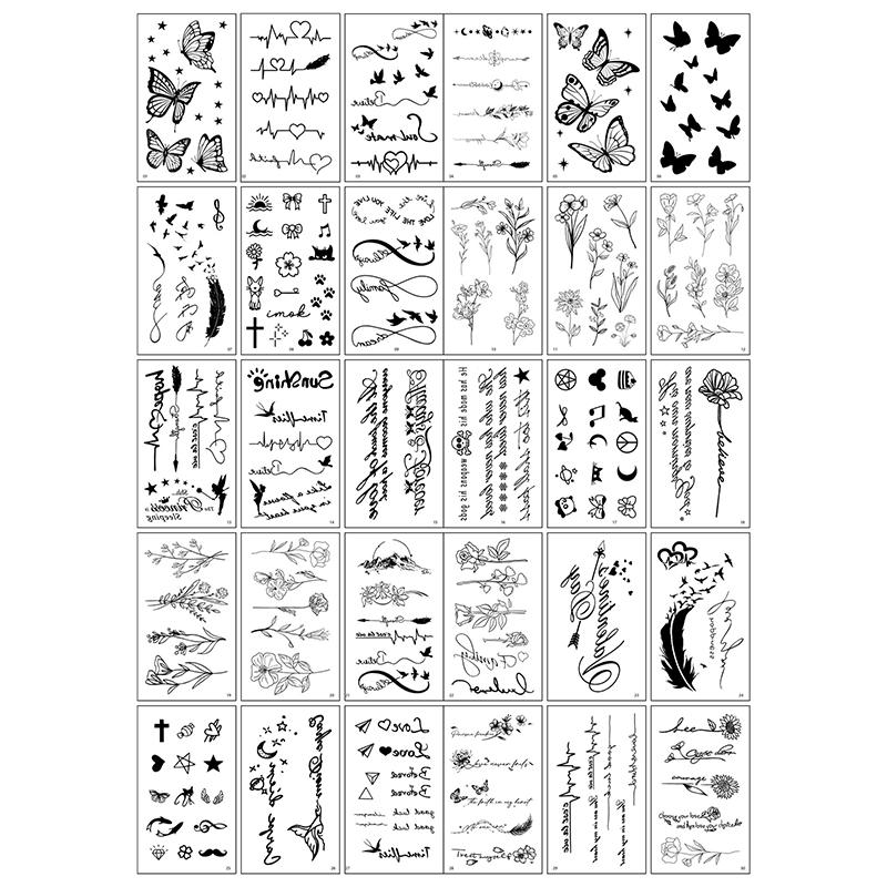 

30pcs Temporary Tattoos for Women - Black Heart, Butterfly, Floral & Celestial Designs | Waterproof Fake Tattoo Stickers