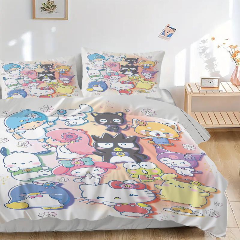 3pcs Happy Cartoon My Melody and Friends Quilt Cover Set - Soft & Comfortable Polyester Fabric, All-Season Breathable Comforter Set For 1 Quilt C 135x200cm