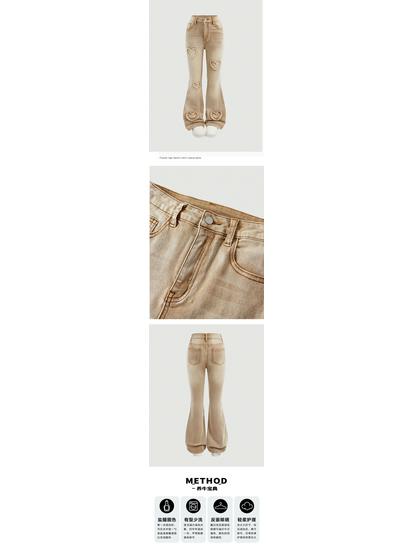 Trendy Heart Embroidery Flared Jeans for Teen Girls - Europe & America Exclusive