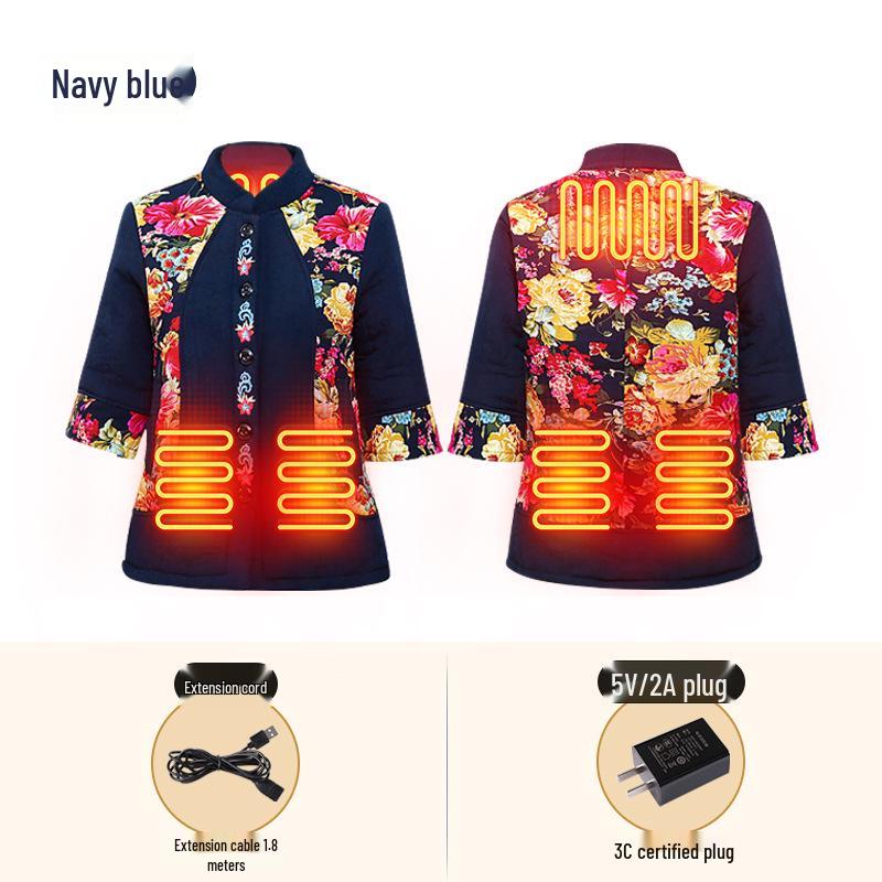 

USB Heated Floral Cotton Jacket with Smart Temperature Control - Mid-Sleeve for Home & Outdoor Use 2XL [50-60kg]