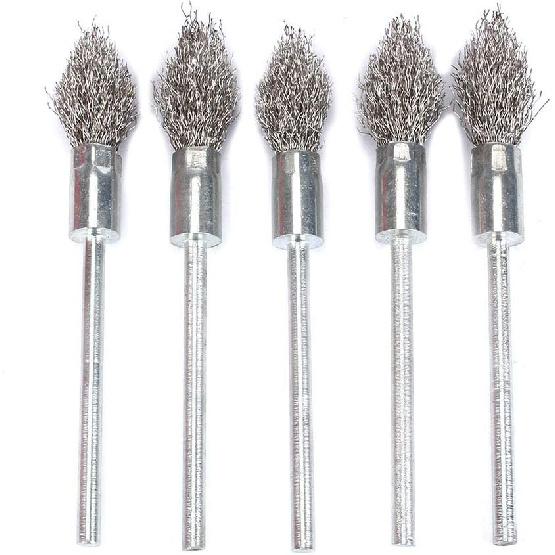5Pcs Pointed Stainless Steel Wire Brushes Wheel Kit for Drill with 1/4"shank 0.3mm for Removal of Rust/Corrosion/Paint