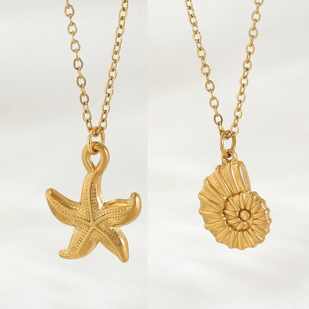 MHS.SUN Seestern Muschel Muschel Anhänger Halsketten Für Frauen Männer Edelstahl Trendige Kette Choker Strandparty Schmuck Sommer