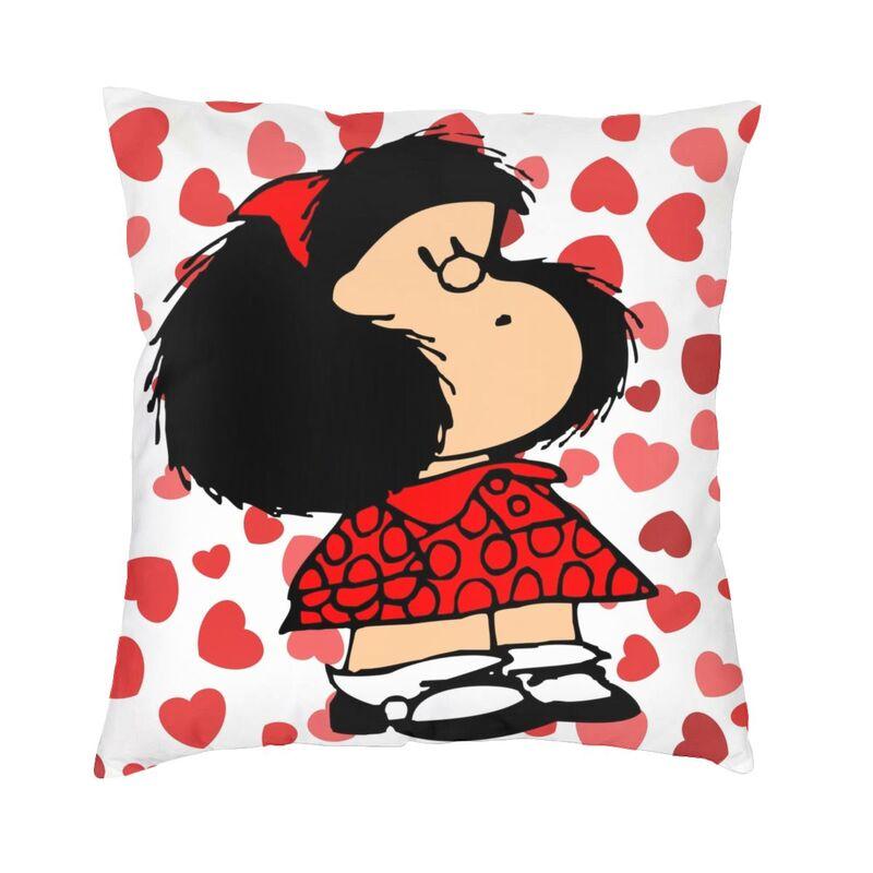 Federa per Cuscino Quadrata Pensierosa di Mafalda Decorazione per la Casa Stampa 3D Double-Sided Fumetto di Quino Cartone Animato Federa per Cuscino per Divano
