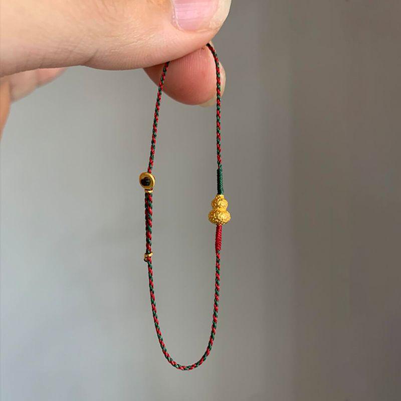 

[В поисках света] Новый китайский стиль, плетеный ремешок для переноски контрастных красного и зеленого цветов, ретро, нишевый, изысканная текстура, браслет в виде золотой тыквы Yuanyang water | Gold plated copper hand rope