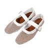 New Large Size Round Head Niche Design Fish Grid Hollow Ballet Shoes Women's Fashion Flat Bottom Belt Buckle