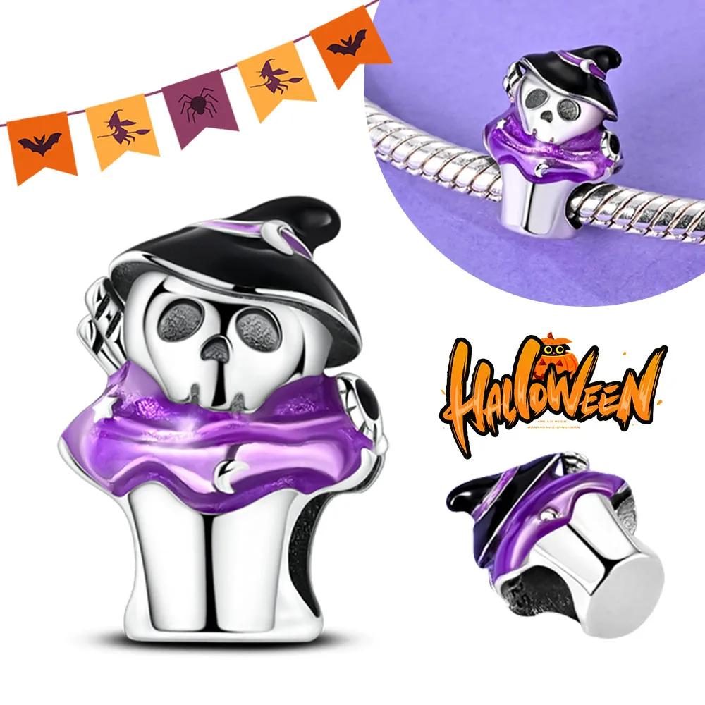 Halloween Charms Gothic Witch,Pumpkin Cute Bat Skull Beads Charm Fits Brand Bracelet Necklace Fine Halloween Jewelry Gifts