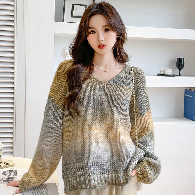 Mokana MKNJD2689 Women's V-Neck Long-Sleeve Knit Sweater