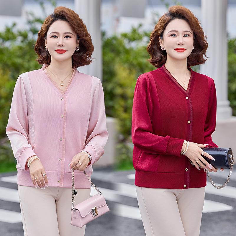 Spring 2026 Solid Color Long Sleeve Thin Base Layer Top for Middle-aged Women