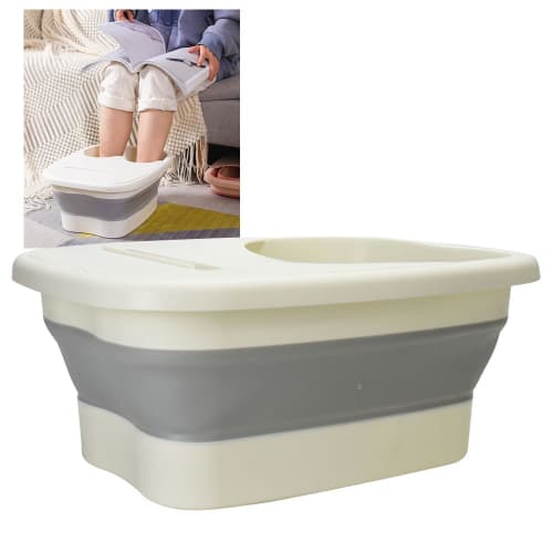 O-waki Large Capacity Foot Bath Bucket, Foldable with Lid, Smartphone Stand, Keeps Water Cool (White)