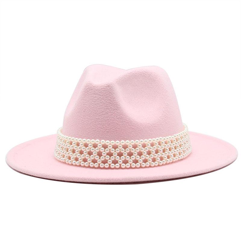 Ladies Hat Trendy British Style Versatile Jazz Hat High-End Pearl Woolen Top Hat
