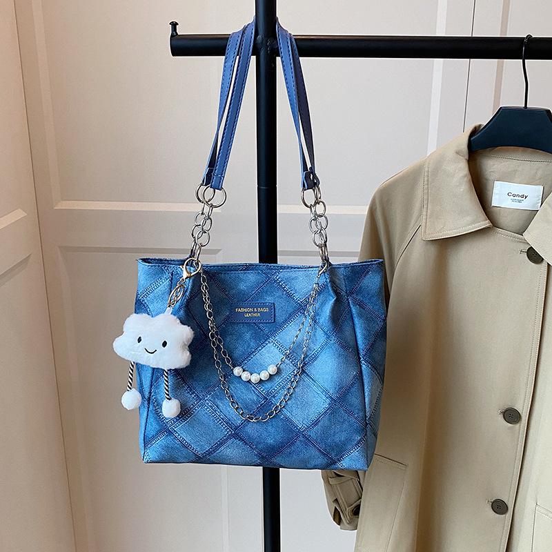 Casual Simple Plaid Women Shoulder Bags Vintage Ladies Large Capacity Tote Bag Thread Design Versatile Ladies Underarm Handbags