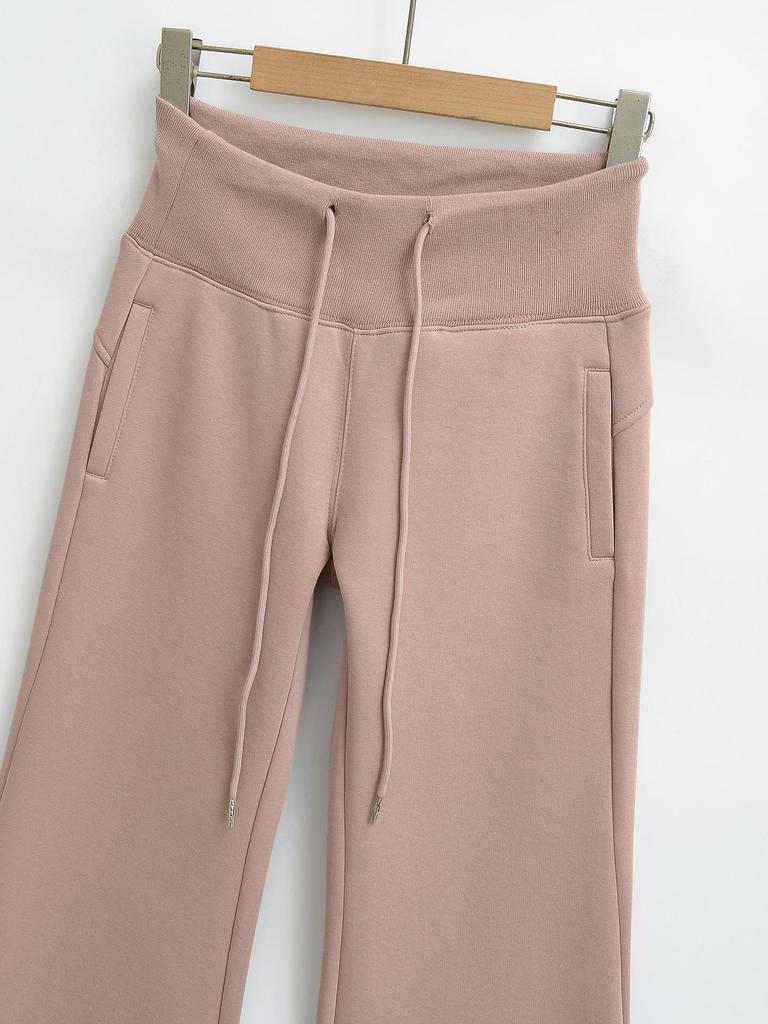 Women's Cotton Flannel Flare Sweatpants - Thickened, Floor-Length, Mid-Low Elastic Waist, Versatile for Autumn and Winter