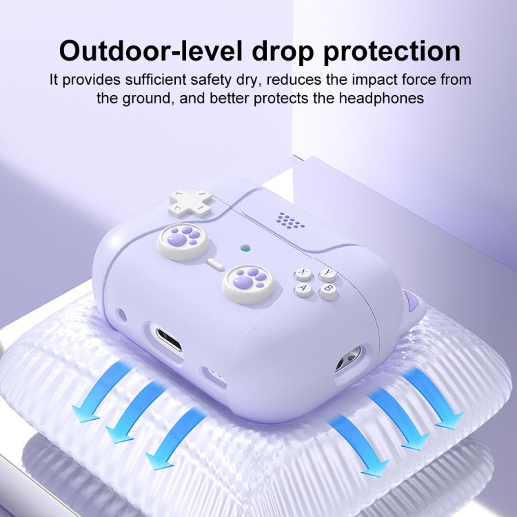 Cartoon Cat Shaped Silicone Earbud Protective Case With Metal Ring Buckle Anti‑Drop Cover For AirPods 4