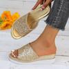 Fashion 2024 New Women Slippers Summer Light Weight Leather Shoes Women Platform Open Toe Crystal Slippers Women Gold Silver Mujer