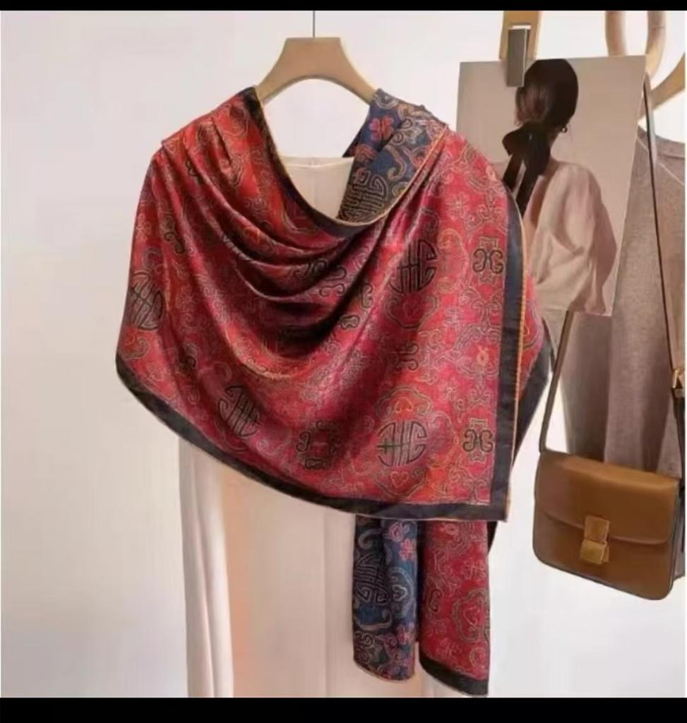 Hangzhou Silk Fragrant Cloud Yarn Silk Scarf Two-Color Double-Sided Printing Scarf Handmade Curling Women'S Shawl National Style Printing