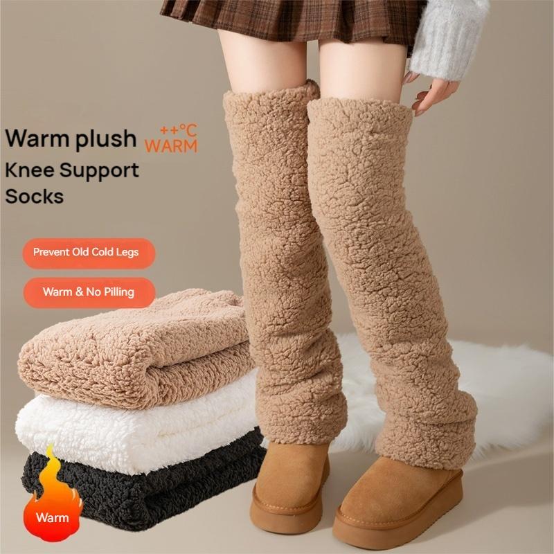 1Pc Sock Covers Warm Plush Comfortable High-top Soft Coral Fleece Thicken Knee Pad
