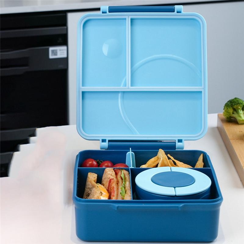 ABXF-Lunch Box With Stainless Steel Bowl, Plastic Dinner Plate, Microwaveable, Compartmentalized Bento, Lunch Box