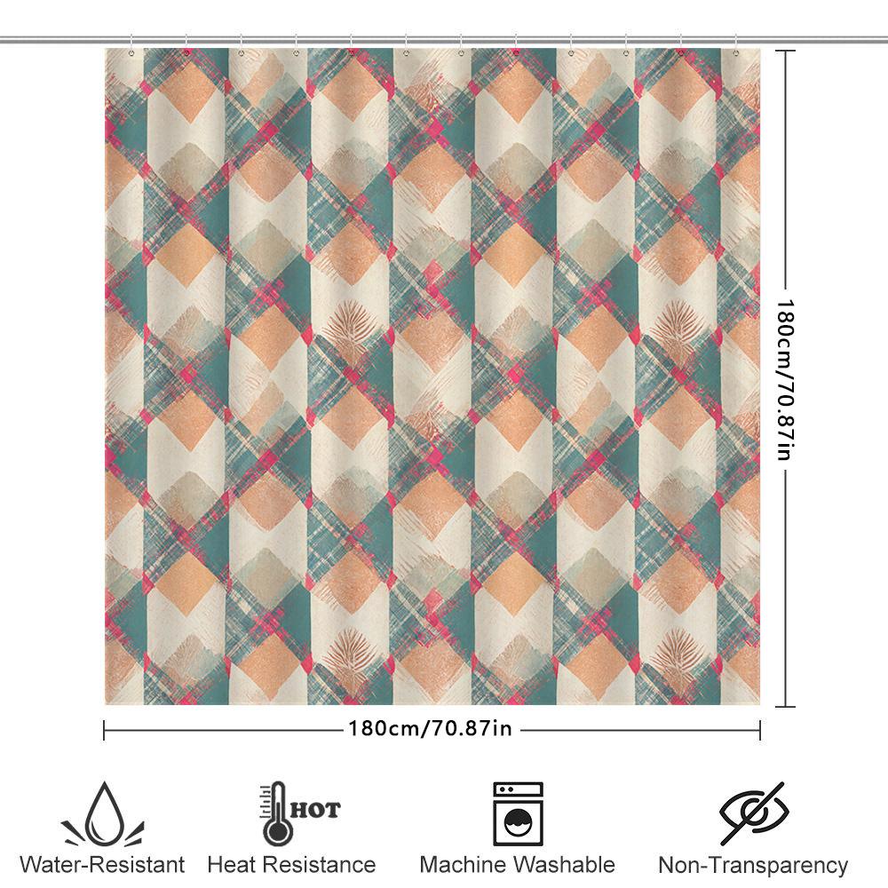 Patterned Bath Shower Curtain Set Made Of Waterproof Fabric For Bathroom Decoration In Modern Design With Green Orange Brown Col
