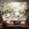 2D Printed Tea Party Backdrop Watercolor Floral Teapot Background Cloth