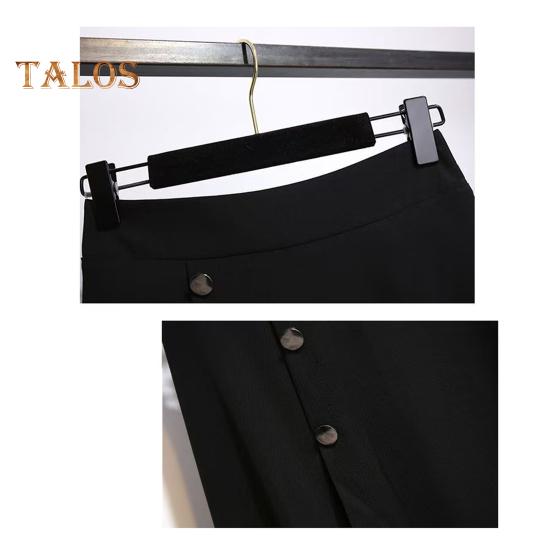 Midirock mit hoher Taille, Knöpfen, Dekor, unregelmäßiger A-Linien-Rock mit großem Saum, einfarbig, dünner Sommerrock