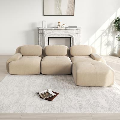 Modular Corner Sofa Without Assembly, Corduroy Fabric with Extra-Wide Armrests, 32D High-Resilience Padding for Living Room and Bedroom, Beige