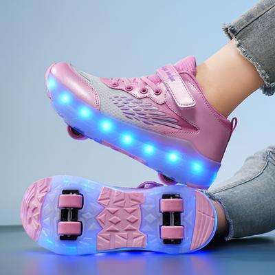 Kinder Rollschuhe Lässige Skateboardschuhe Sneaker Kinder Sportschuhe Rollschuhe LED Lichter USB Wiederaufladbar