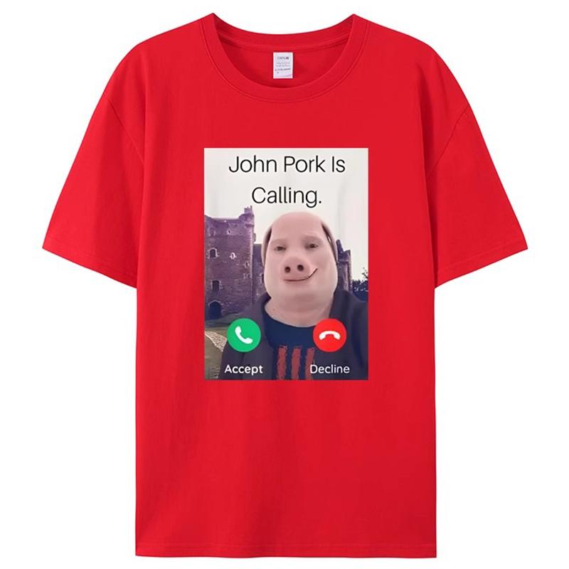2025 John Polk Is OnThe Phone Answering Phone Luxury T-shirt Humorous Funny Pig Lover Graphic T-shirt Short Sleeve 100% Cotton