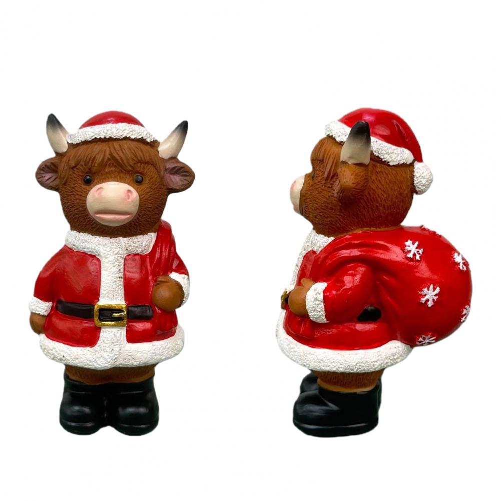 Highland Cow Ornament Desktop Figurine Christmas Nutcracker Highland Cow Figurine Santa Claus Resin Statue Highland for Home