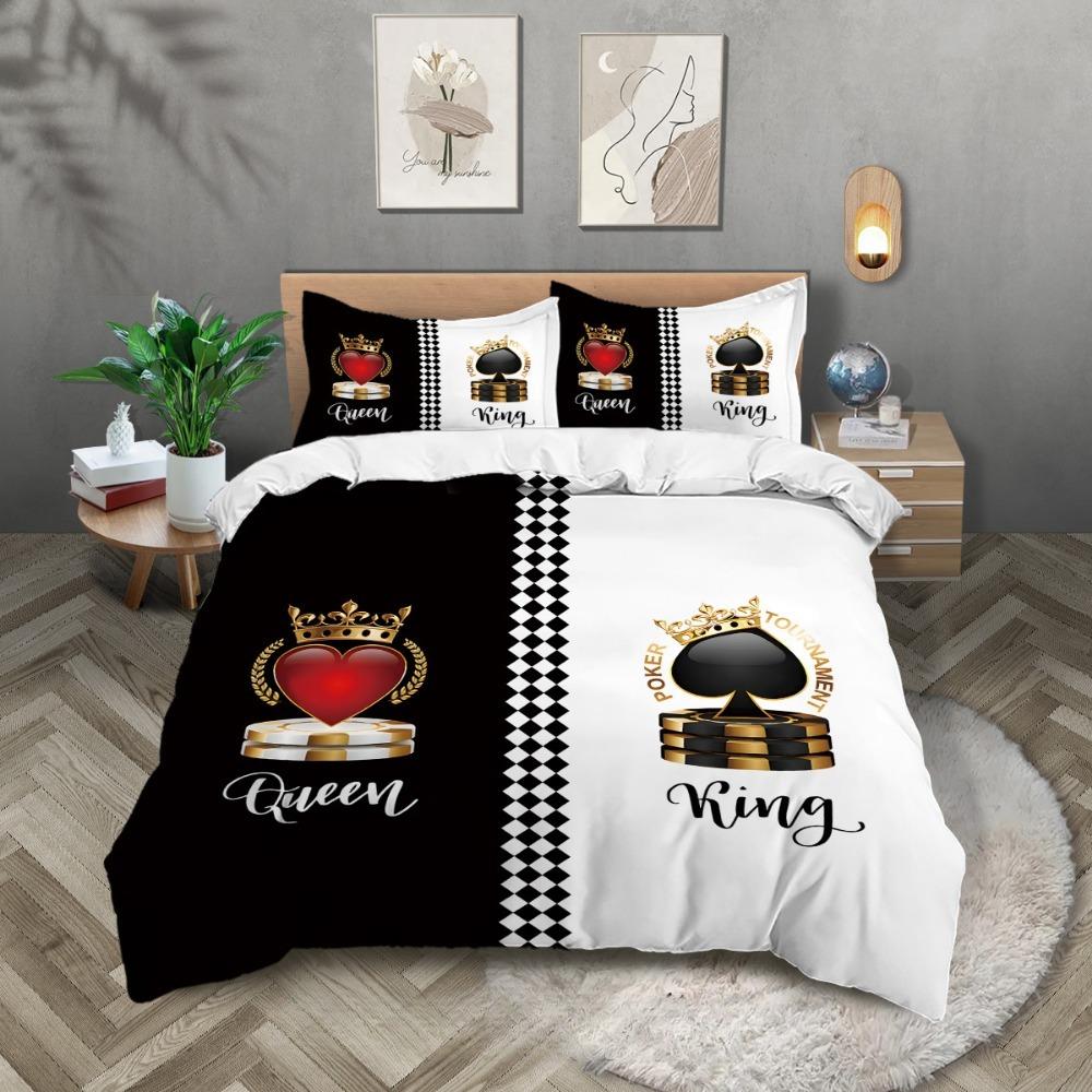 Crown love 2/3-teiliges Schlafzimmerset, Kindergeschenk Teenager Erwachsene Mikrofaser Doppelbett Bettbezug mit Reißverschluss Raumdeko