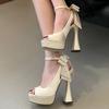 Pesstwei Fashion Butterfly-kont Peep Toe Buckle Strap Women Pumps Sandals Street Style Slingback Square High Heels Shoes