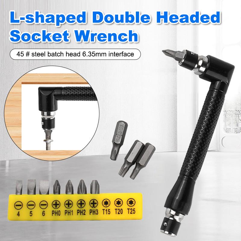 New L Type 1/4 Hexagon Screwdriver Bit 90 Degree Double End Handle Black 6.35mm Wrench Tool For Matching Bits Set
