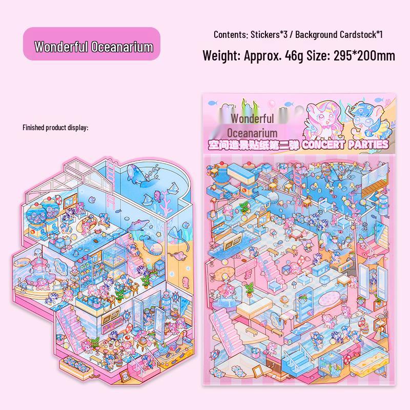 3D Layered Scenery Miniature House Decompression Stickers for Journals