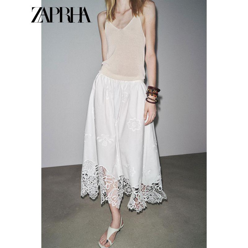 Zaprha 2025 Summer New Gentle Temperament Embroidery Hollow Midi Skirt Long Slimming 6303041