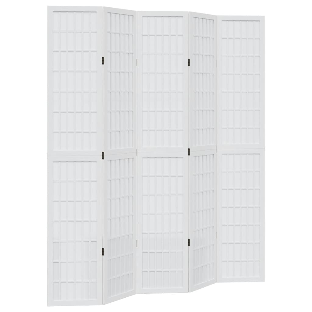 Vidaxl Room Divider, 5-Panel, White, Solid Paulownia Wood