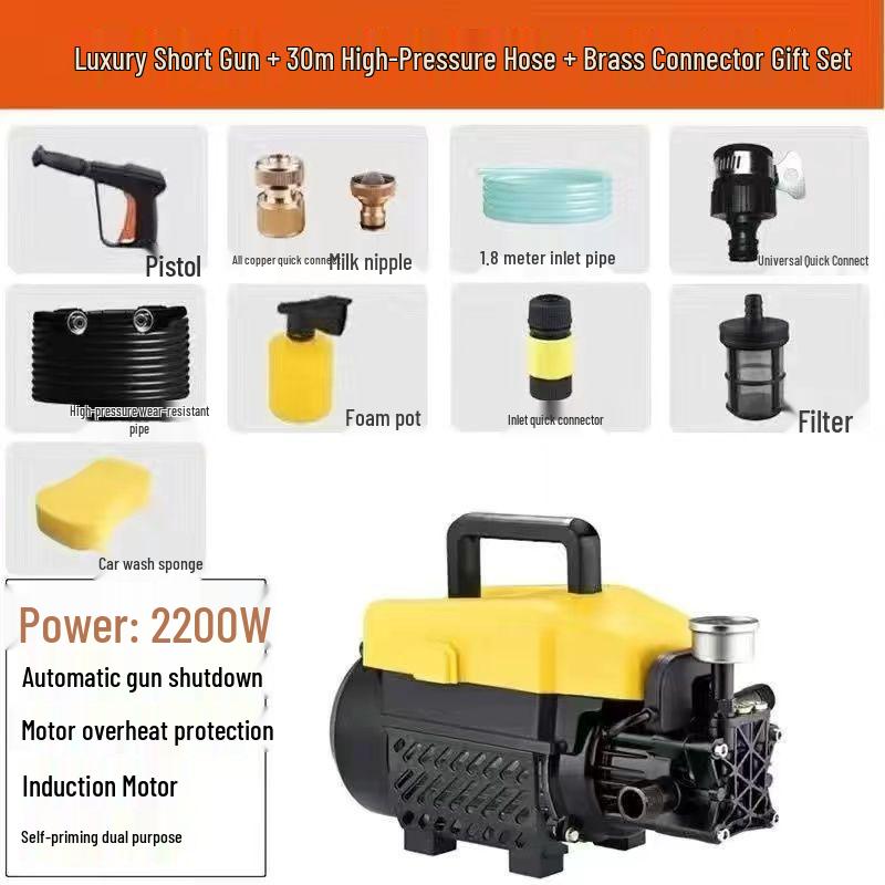 220V Portable High-Pressure Automatic Car Washer with Brush and Water Gun