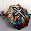 Stained Glass Angel Wings Cross Wall Art Decor Umbrella, Cute Umbrella with Cute Design, Portable 3-Fold Compact Umbrella for Men & Women, Valentine's