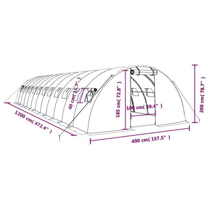 VidaXL Greenhouse with White Steel Frame 48 M² 12x4x2 M, Polytunnel, Cold Frame, Tomato Greenhouse, Garden Greenhouse, 3188076