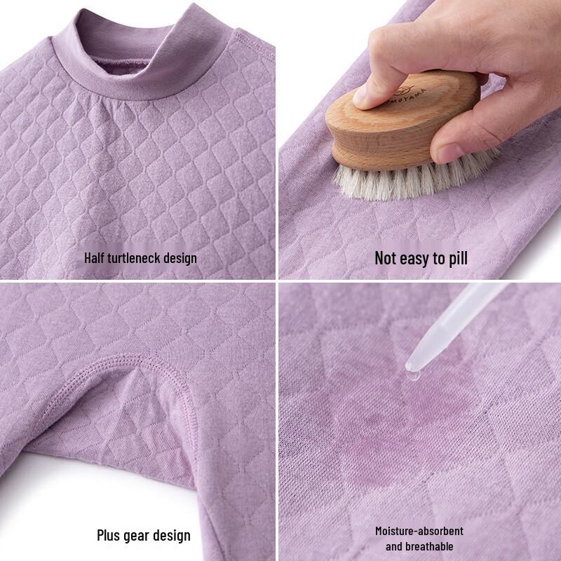 Ersun Women's 100% Cotton 3-Layer Mock Neck Thermal Underwear Set