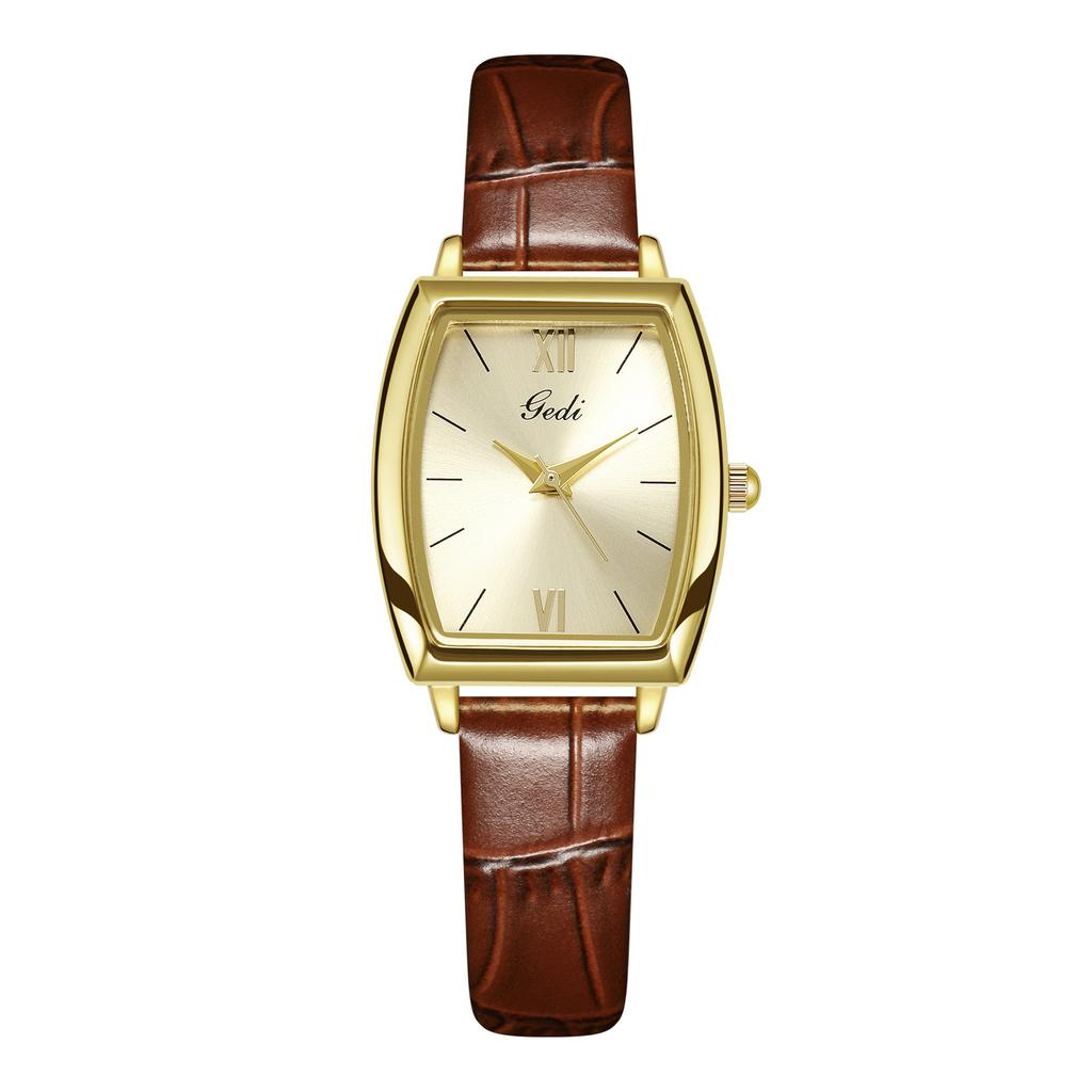 Retro Wine Barrel-Shaped Women'S Watch Simple And High-End Belt Watch Women'S Waterproof Quartz Watch
