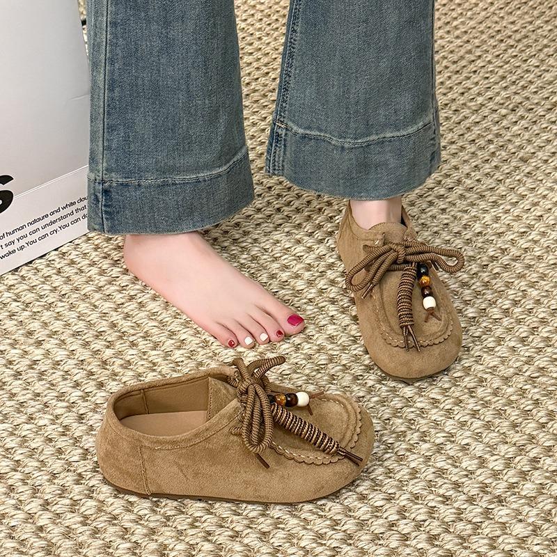 Thick-soled all-inclusive women's early autumn new breathable casual shoes lace-up Doudou shoes shallow single shoes