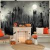 Ein Stück ein Halloween-Nacht Vollmond-Hintergrund ein düsterer Wald-Grab-Hintergrund ein furchterregendes Friedhofs-Geisterparty-Banner