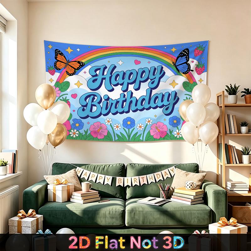 Party Backdrop Happy Birthday Birthday Floral Rainbow Butterfly Photo Booth Background Front Door Decor