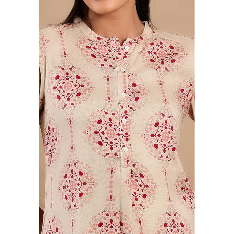 W Beige Floral Printed Regular Kurta for Women
