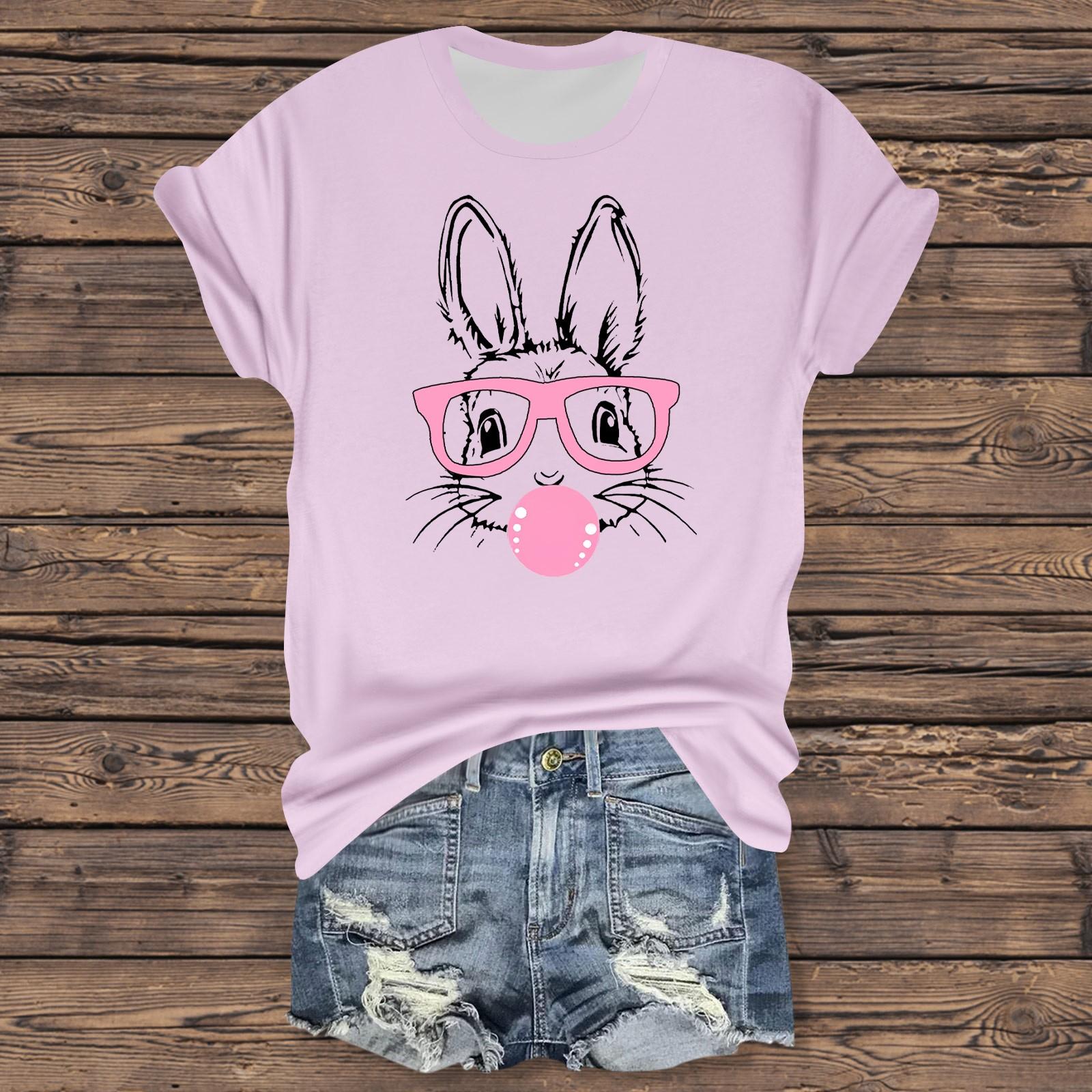 

Женская повседневная футболка с принтом «Пасха», круглый вырез, пуловер, короткий рукав XL розовый