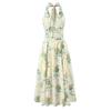 Spring Beauty House Same Style Yellow Roses Sexy Deep V Backless Waist Hugging Lace-up Hanging Neck Mid-Length Vacation Dress