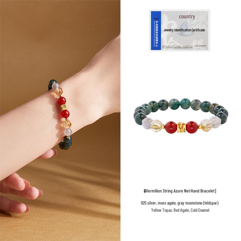 S925 Sterling Silver Yellow Tower Crystal & Red Agate Women's Bracelet – Exquisite High-End Design