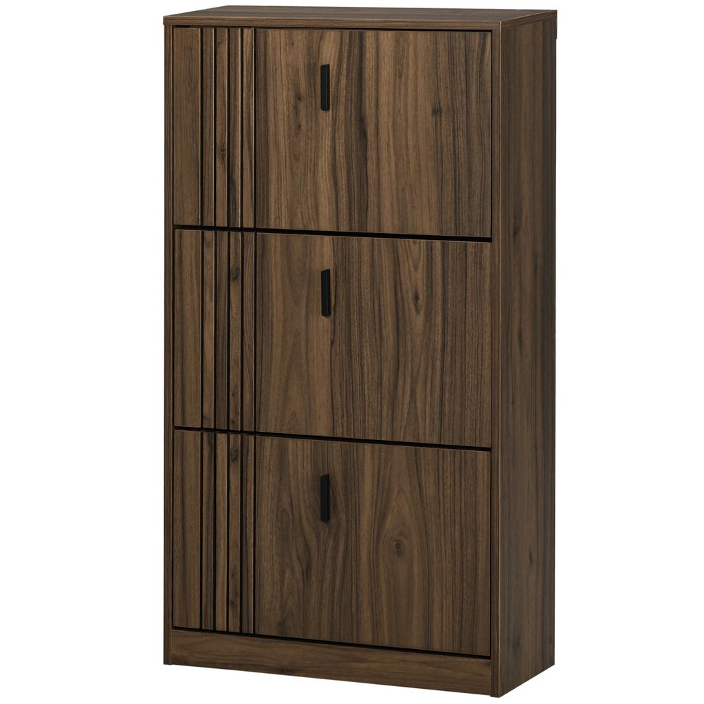 Schuhschrank, 3 Klapptüren, Platz für 18 Paar, 63x24x117cm, Dunkle Walnuss