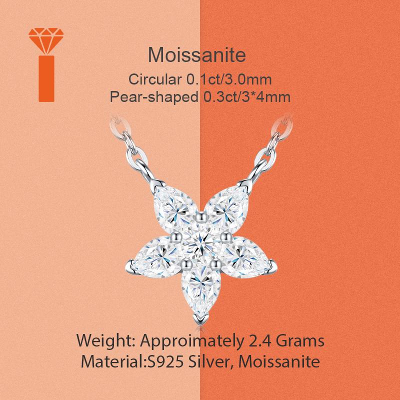 Hot Selling S925 Sterling Silver Floral Moissanite Necklace Rhodium Plated Pear Cut Adjustable Extension Chain Jewelry Necklace