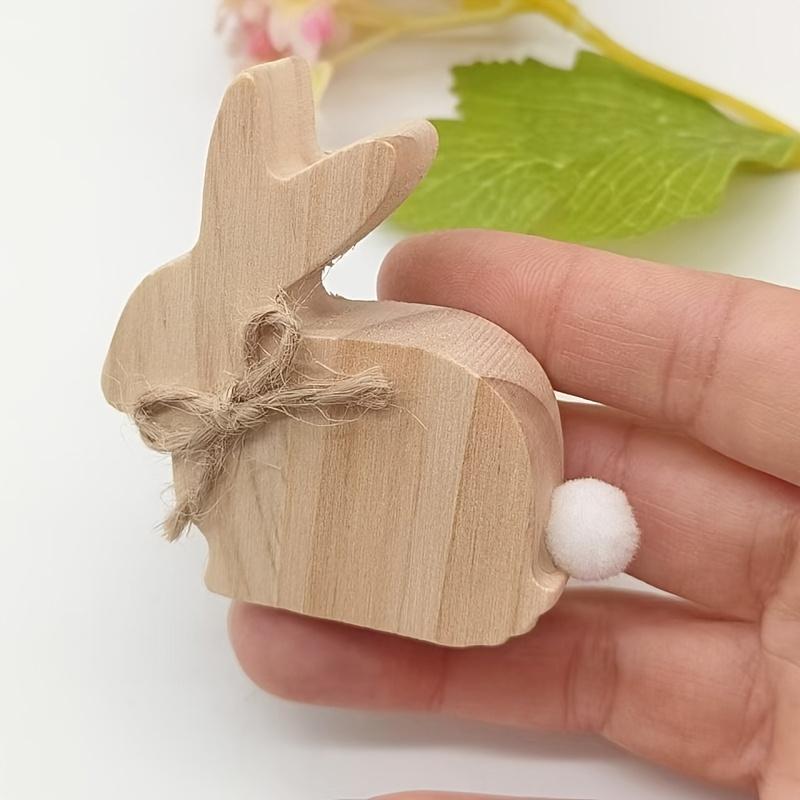12pcs/6pcs Easter Rabbit Ornaments Home Crafts Rabbit Decorative Ornaments Cute Wooden 3D Rabbit with Bow and Tail